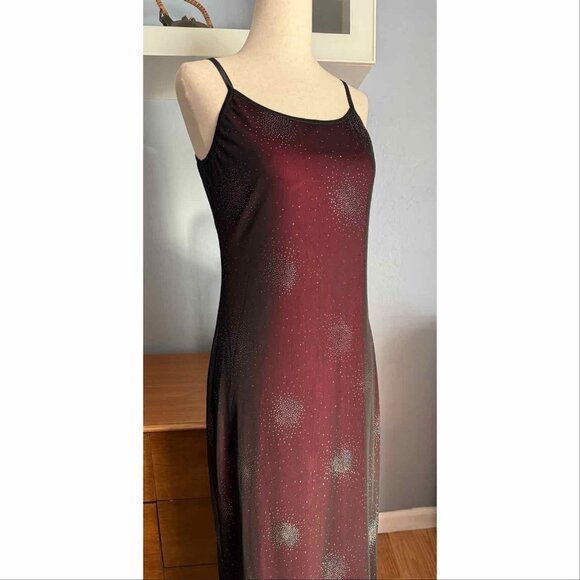 90’s Y2K Sparkly Black Mesh Overlay Red Maxi Dress Whimsigoth Fairy Grunge M/L - Picture 6 of 11